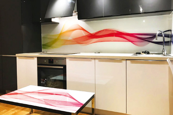 Abstract waves printed kitchen splashbacks