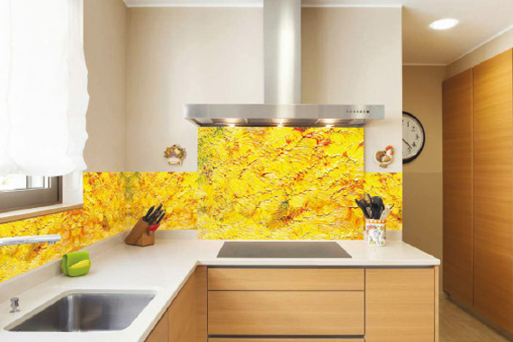 Colourful printed kitchen splashbacks